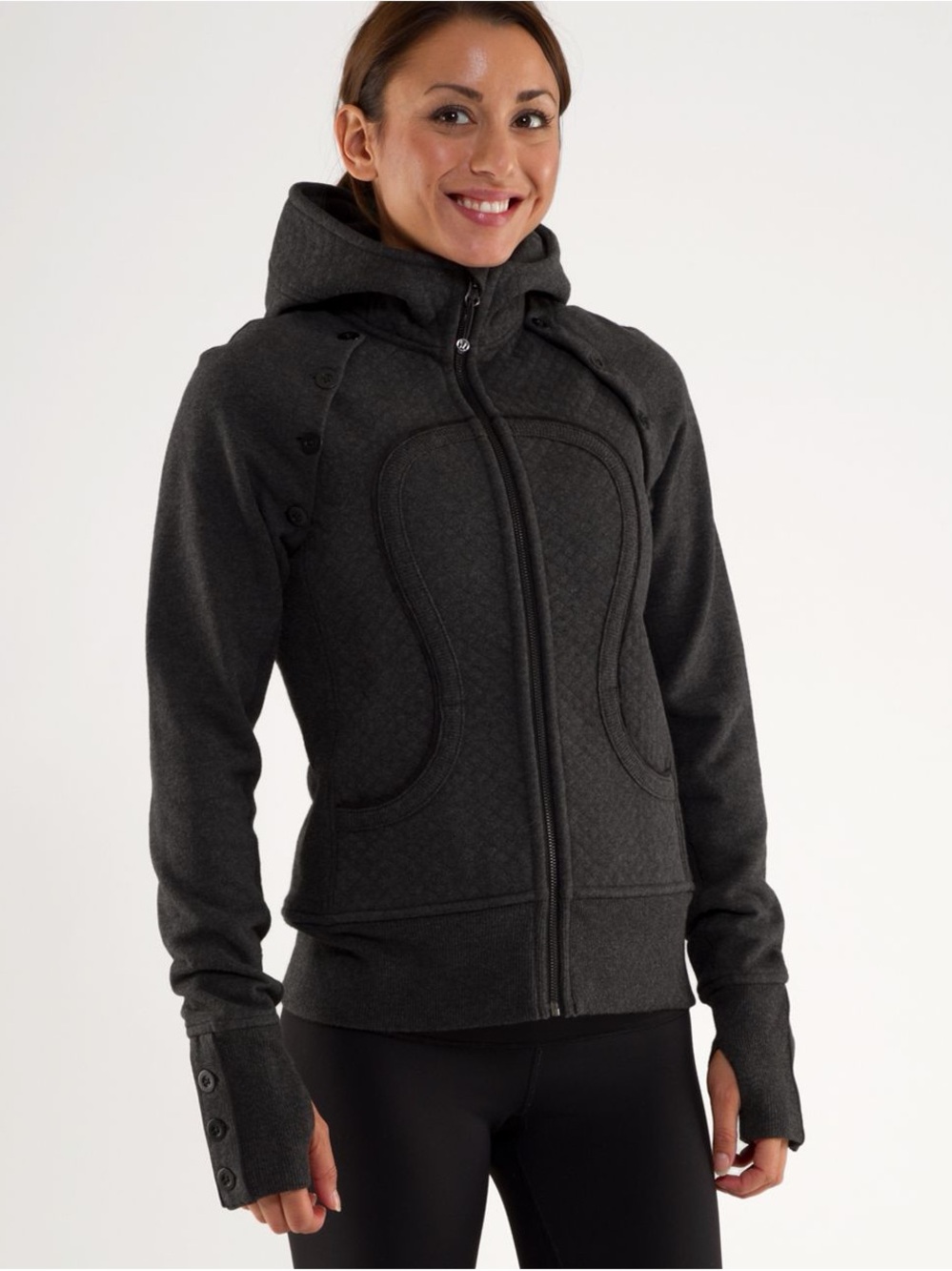 Rare Lululemon Scuba Hoodie Detachable Sleeves Heathered Deep Coal Size 4